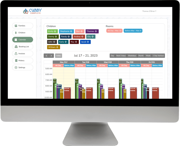 Cubby Complete screenshot showing calendar management of bookings.